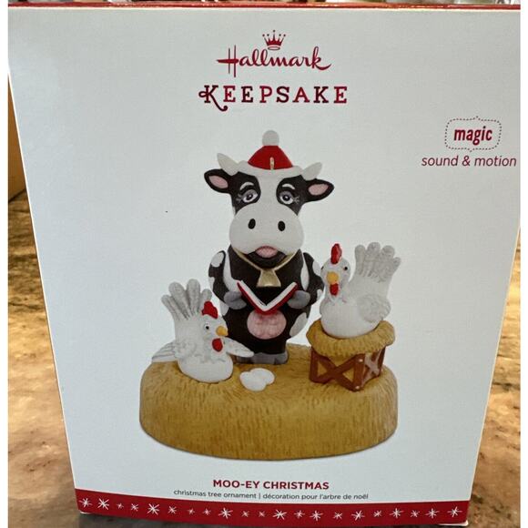 Hallmark Tree Ornament Moo-ey Christmas Barnyard Cow Chickens 2016 Sound Motion - Picture 2 of 6